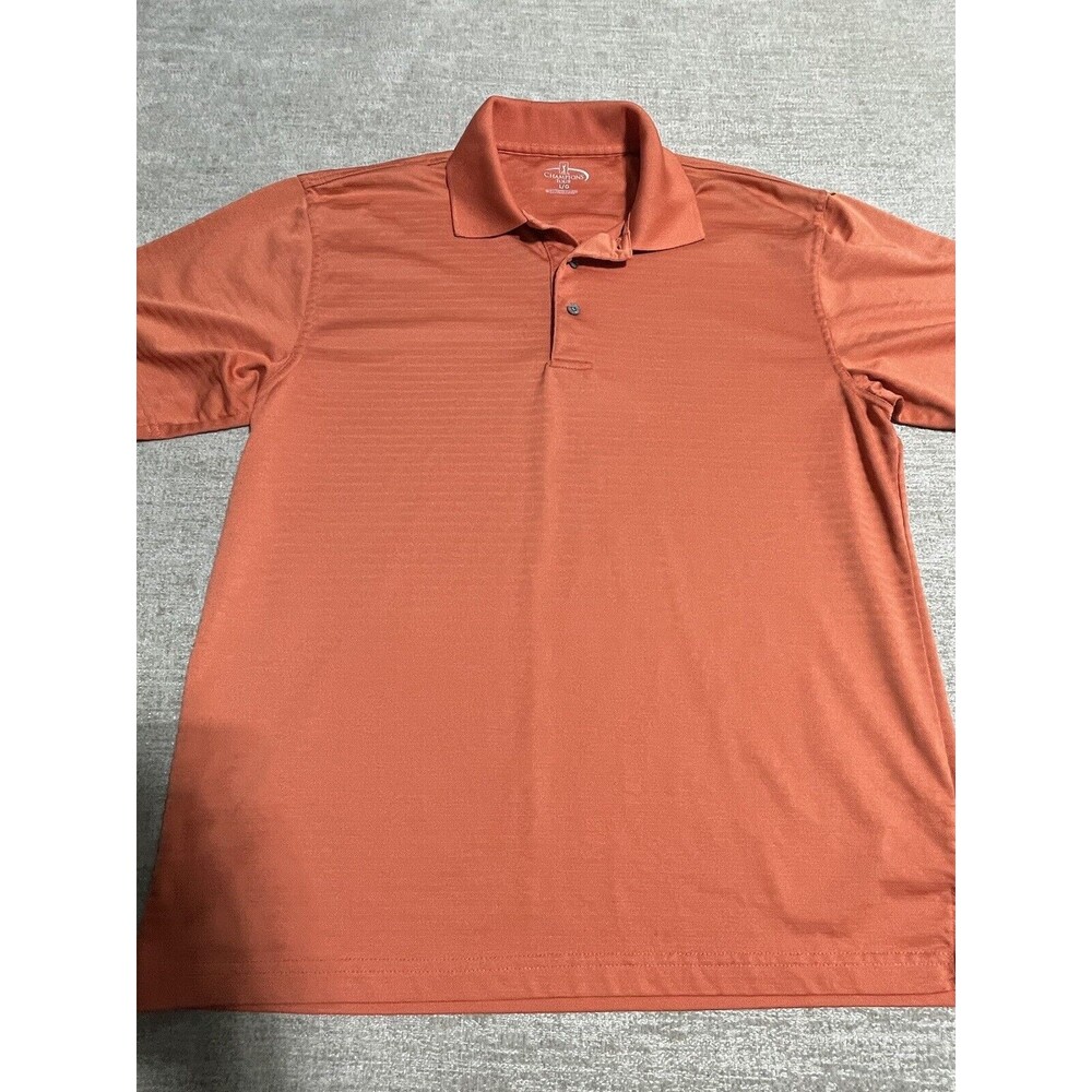 Champions Tour Golf Shirt Men Large Orange Striped Polo Button Up Collared Woven